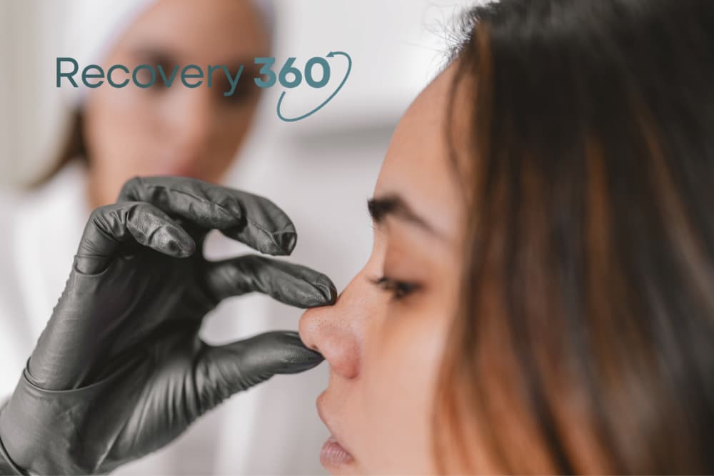 a patient having their nose assessed by a doctor to understand the long term effects of cocaine use